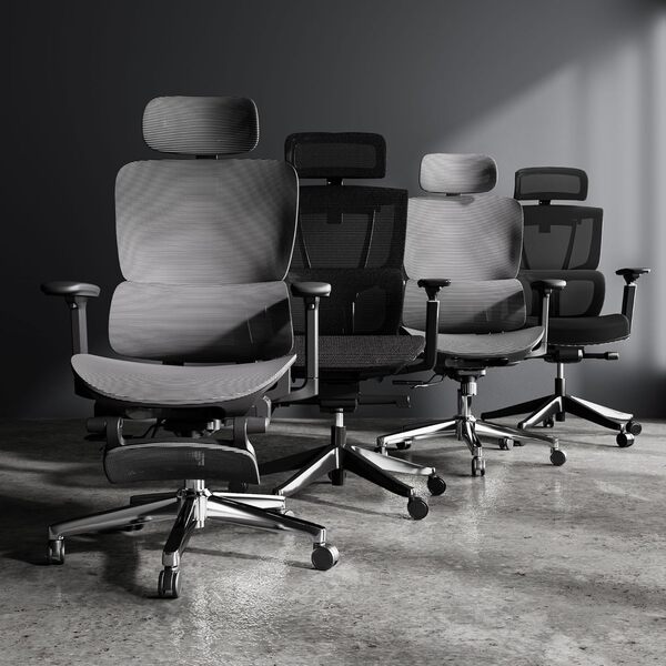 FLEXISPOT ErgoX Pro Chaise Bureau avec Repose-Pieds, Accoudoirs 3D, Chaise Ergonomique en Maille Pivotante, Réglable en Hauteur avec Appuie-tête et Soutien Lombaire Indépendant, Noir