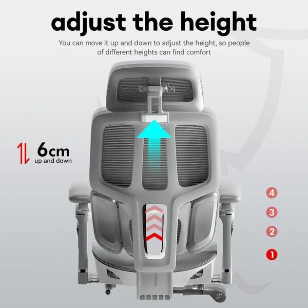 MUSSO H80 Pro Chaise de Bureau Ergonomique en Maille Avec Support Lombaire Dynamique à 3 Zones, Accoudoir Réglable 4D, Dossier à 5 Niveaux, Appuie-Tête et Repose-Pieds Rétractable