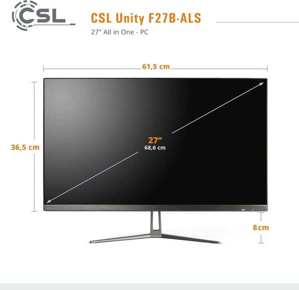 PC Tout-en-Un CSL Unity F27B-ALS, 68,58 cm (27 Pouces, 1920x1080 Full HD) - AIO Puissant (Intel N200 CPU 4x3700 MHz, 256 Go SSD, 8 Go DDR4-RAM, Win 11 Home), Noir